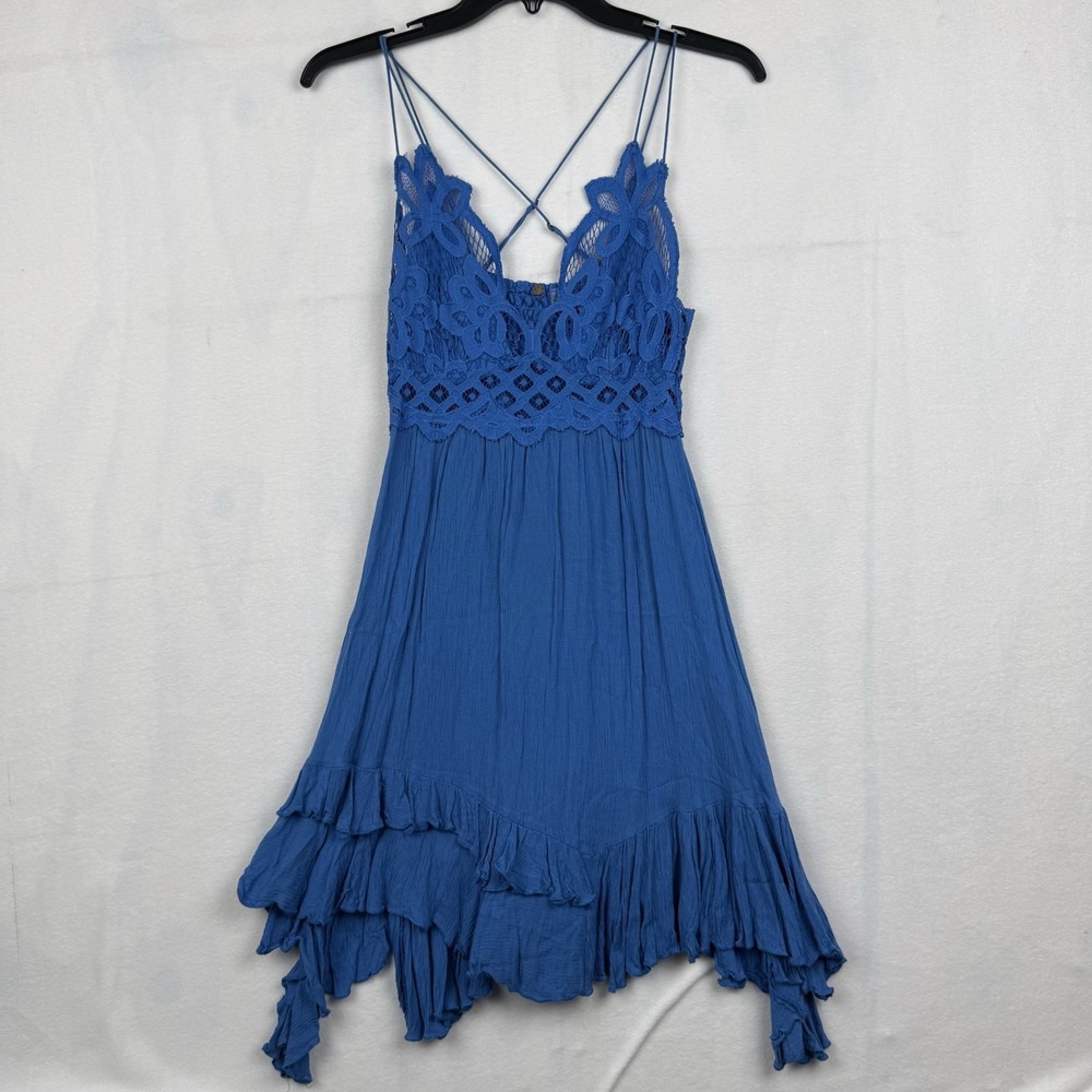 Free People Baltic Blue‎ Adella Mini Slip Dress Small Petite